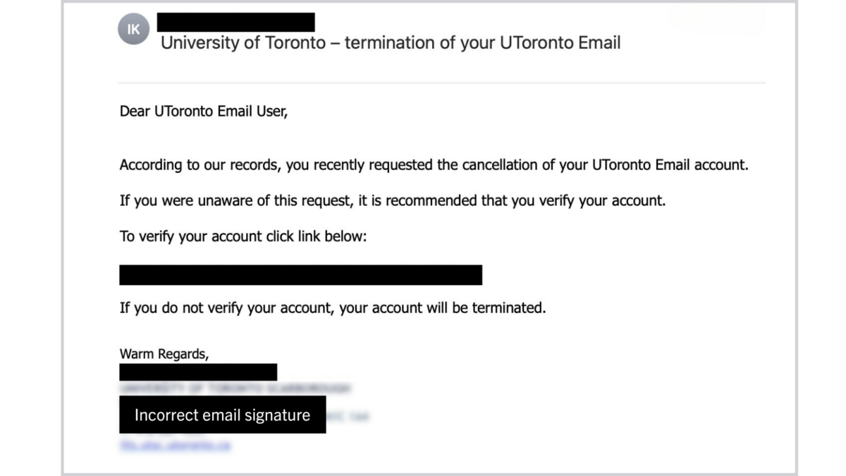 Phishing email sent to UTSC students