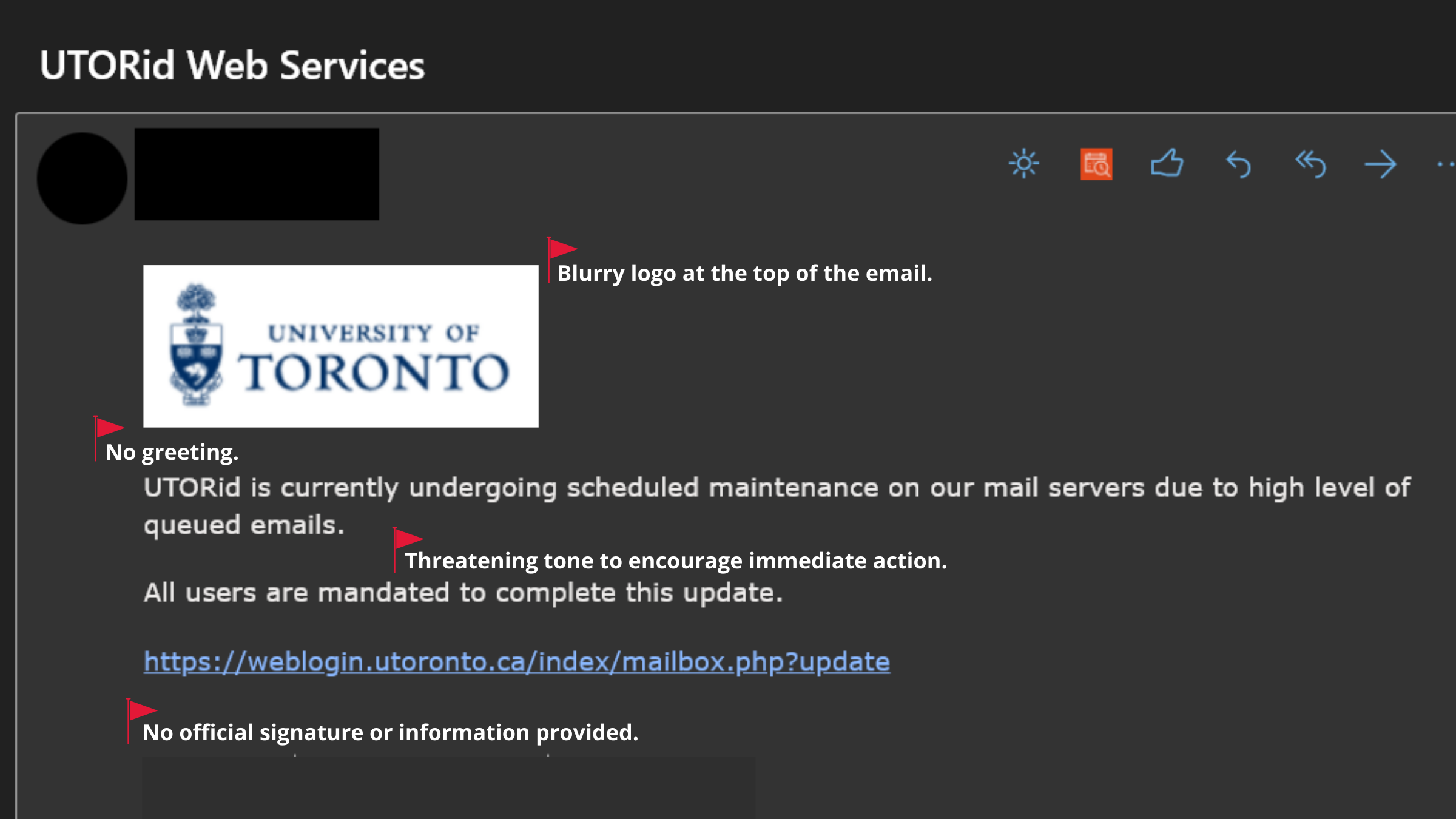 Phishing email spoofing UTORid website
