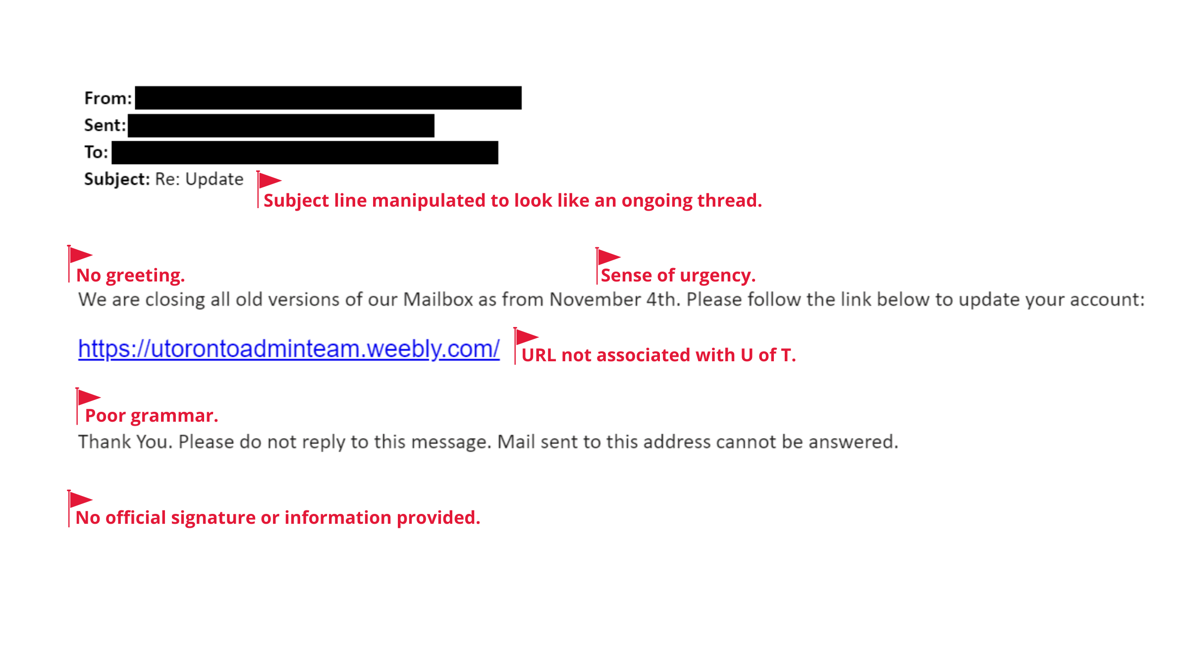 Phishing email pretending to be U of T IT department