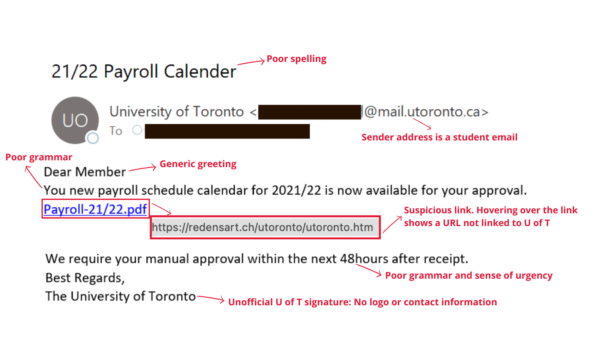 Phishing email sent to U of T community