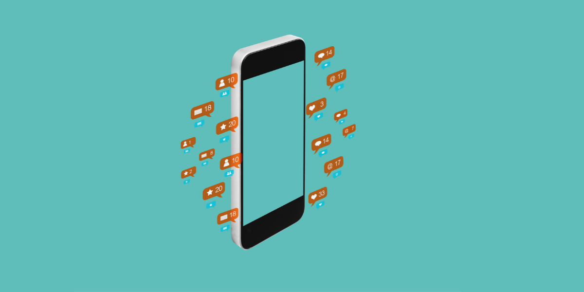 Mobile phone vector graphic with multiple notifications