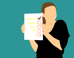 This is clip art of a woman holding up a survey