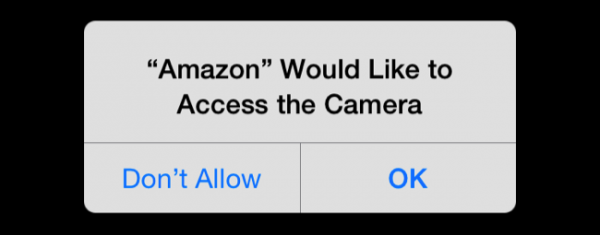 This is an image of Amazon requesting access permission to access the camera feature on a mobile phone