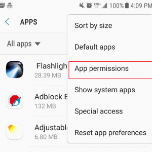 This is a screenshot of an android phone's settings where the access to mobile app permissions is located