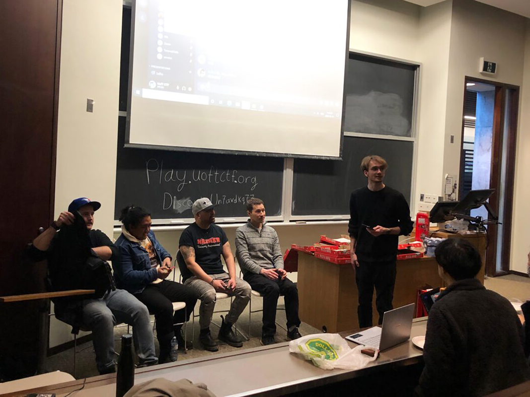 A team at the front of the class during the Capture the Flag event