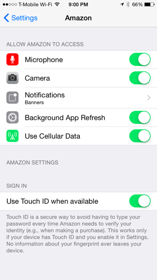 This is a screenshot of an iPhone settings where access to mobile app permissions is located