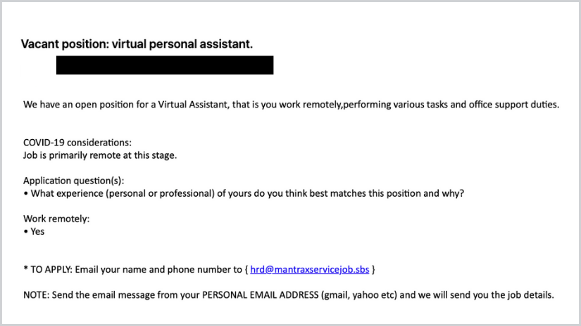 Job scam phishing email